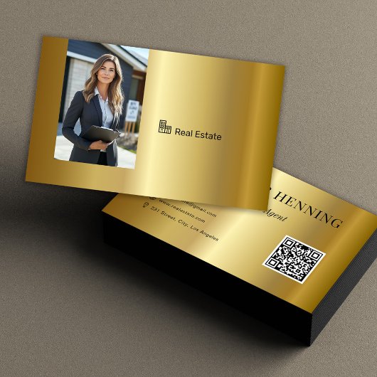 Gouden professionele vastgoedmakelaar foto QR-code Visitekaartje