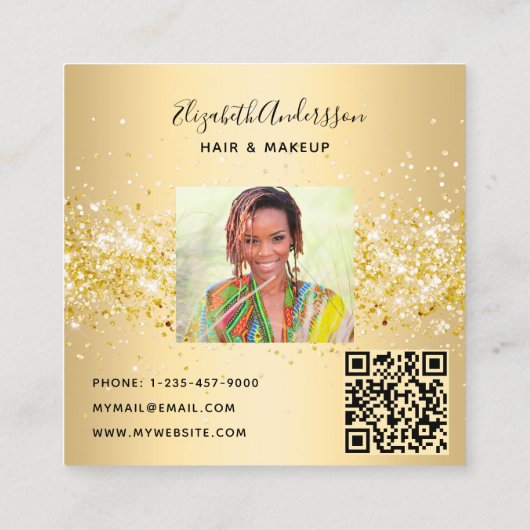 Gouden profielfoto qr code vierkante visitekaartje (Achterkant)