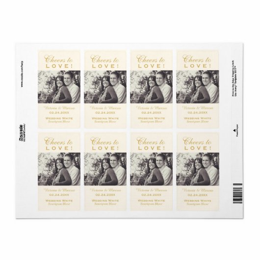 Gouden Proost op Liefde Bruiloft Foto Wijnfles Etiket (Full Sheet)