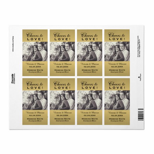 Gouden Proost op Liefde Bruiloft Foto Wijnfles Etiket (Full Sheet)