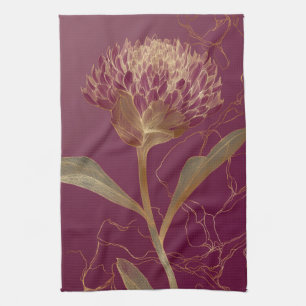 Gouden Protea Bloem Bourgondië Botanische Lijnteke Theedoek