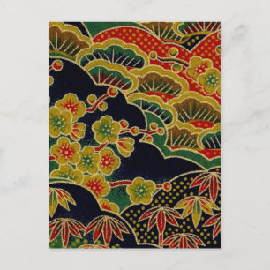 Gouden Pruim Bloem Patroon Japanse Kimono Textiel Briefkaart