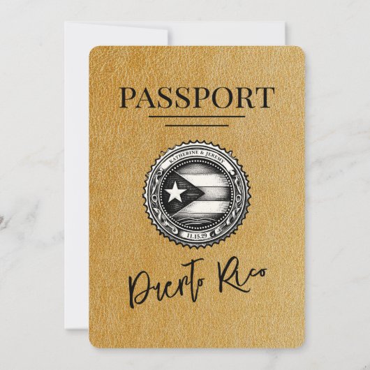 Gouden Puerto Rico Paspoort bruiloft Kaart (Achterkant)