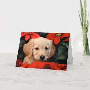 Gouden Puppy en Kerstkaart Poinsetta Feestdagen Kaart