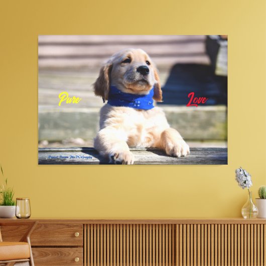Gouden Puppy met Bandana - Canvas (Insitu (Woonkamer))