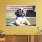 Gouden Puppy met Bandana - Canvas Afdruk (Insitu (Woonkamer))