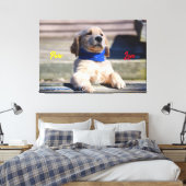 Gouden Puppy met Bandana - Canvas Afdruk (Insitu (Slaapkamer))