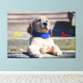 Gouden Puppy met Bandana - Canvas Afdruk (Insitu (Houten vloer))