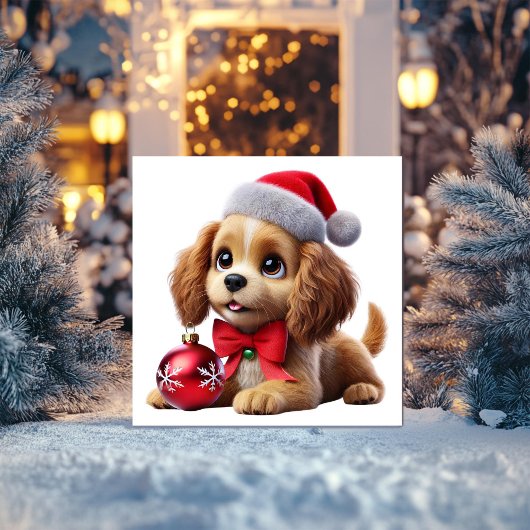 Gouden Puppy met Ornament Feestdagenkaart