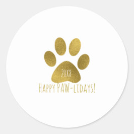 Gouden Puppy Paw Faux Folie Look Ronde Sticker