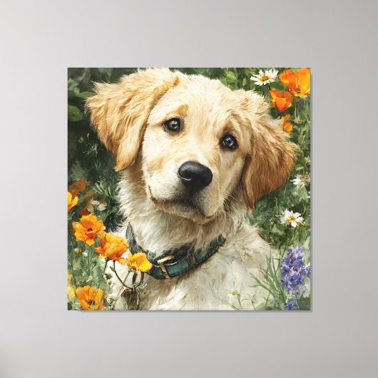 Gouden Puppy Portret Canvas Afdruk (Voorkant)