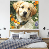 Gouden Puppy Portret Canvas Afdruk (Insitu (Slaapkamer))