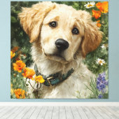 Gouden Puppy Portret Canvas Afdruk (Insitu (Houten vloer))
