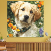 Gouden Puppy Portret Canvas Afdruk (Insitu (Woonkamer))
