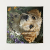 Gouden Puppy Wilde Bloem Blik Wandkleed (Voorkant (horizontaal))