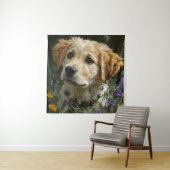 Gouden Puppy Wilde Bloem Blik Wandkleed (In situ)