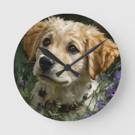 Gouden Puppy Wilde Bloem Starende Blik Ronde Klok