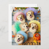 Gouden Pups Trick or Treating Uitnodiging Briefkaart (Voorkant / Achterkant)