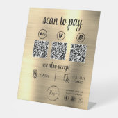 Gouden QR-code Betaling Scan om zakelijke Logo te  Reclamebord Met Voetstuk (Voorkant)