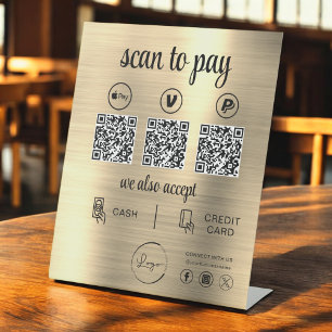 Gouden QR-code Betaling Scan om zakelijke Logo te  Reclamebord Met Voetstuk