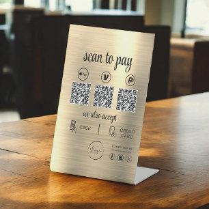 Gouden QR-code Betaling Scan om zakelijke Logo te  Reclamebord Met Voetstuk