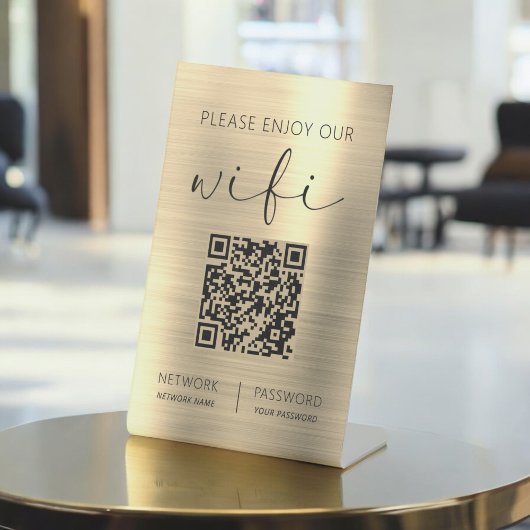 Gouden QR-code Geniet van onze WiFi Reclamebord Met Voetstuk