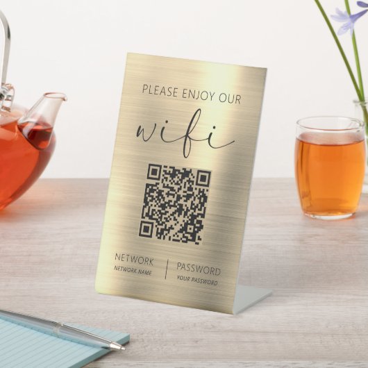 Gouden QR-code Geniet van onze WiFi Reclamebord Met Voetstuk (Insitu)