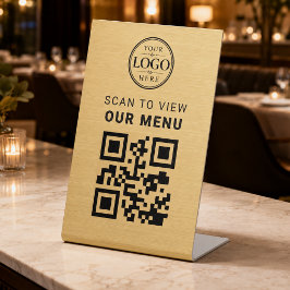 Gouden QR-code menu tafelbladdisplay Reclamebord Met Voetstuk