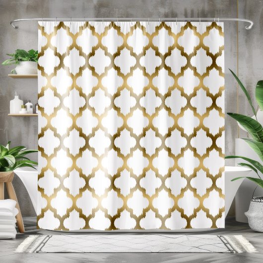 Gouden Quatrefoil Ikat geometrisch patroon Douchegordijn