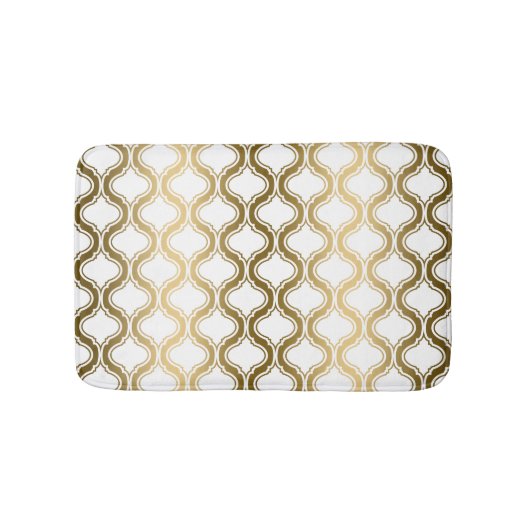 Gouden Quatrefoil op witte achtergrond Badmat (Voorkant)