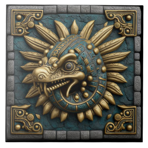 Gouden Quetzalcoatl op Mayan Tempeltegel Tegeltje