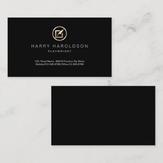 Gouden Quill Papier Icon Novelist Visitekaartje (Voorkant / Achterkant)