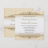Gouden Quilted Print Barokke Huwelijksuitnodiginge Kaart (Voorkant / Achterkant)