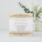 Gouden Quilted Print Barokke Huwelijksuitnodiginge Kaart (Staand voorkant)