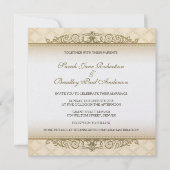 Gouden Quilted Print Barokke Huwelijksuitnodiginge Kaart (Voorkant)