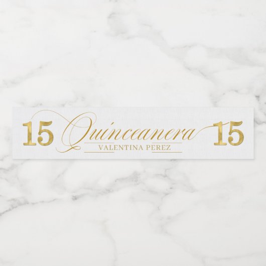 Gouden Quince met naam voor Quineanera Waterfles Etiket (Enkel label)