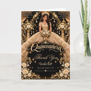 Gouden Quinceañera Elegantie Bedankkaart