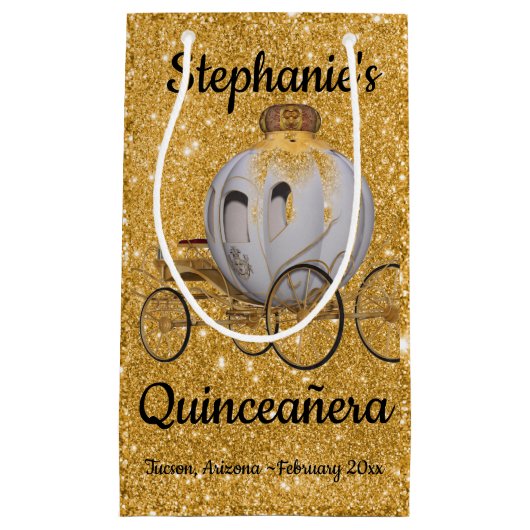 Gouden Quinceanera Gift Bag Klein Cadeauzakje (Voorkant)