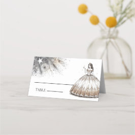 Gouden Quinceañera meisje plaats kaart Plaatskaartje