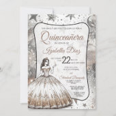 Gouden Quinceañera Meisje Uitnodiging (Voorkant)
