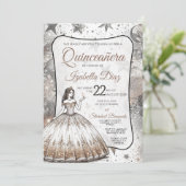 Gouden Quinceañera Meisje Uitnodiging (Staand voorkant)