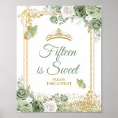 Gouden Quinceañera Sage Green Crown 15th is zoet Poster (Voorkant)
