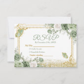 Gouden Quinceañera Sage Green Crown RSVP-kaart Bedankkaart (Voorkant)