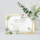 Gouden Quinceañera Sage Green Crown RSVP-kaart Bedankkaart (Staand voorkant)