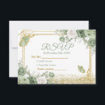 Gouden Quinceañera Sage Green Crown RSVP-kaart Bedankkaart<br><div class="desc">Gouden Quinceañera Sage Green Crown RSVP-kaart</div>