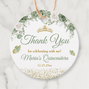 Gouden Quinceañera Sage Groene Kroon Dank u Bedankjes Labels