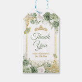 Gouden Quinceañera Sage Groene Kroon Dank u Cadeaulabel (Voorkant)