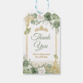 Gouden Quinceañera Sage Groene Kroon Dank u Cadeaulabel (Achterkant)