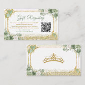 Gouden Quinceañera Sage Groene Kroon Gift Registry Informatiekaartje (Voorkant / Achterkant)