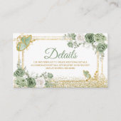 Gouden Quinceañera Sage Groene Kroon Vlinder Detai Informatiekaartje (Voorkant)